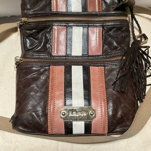 REHAB project L A M B LEATHER CROSSBODY BAG Brown and Pink Leather NEEDS repair